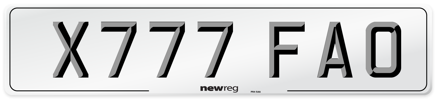 X777 FAO Number Plate from New Reg
